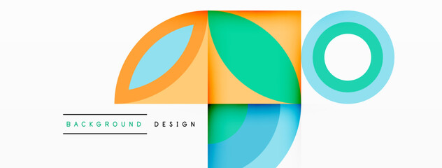 A colorful logo featuring circles and triangles in shades of aqua and electric blue on a white background with a patterned rectangle