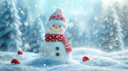 cute 3d snowman character winter holiday scene christmas decoration digital rendering