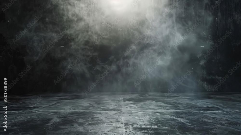 Poster dark abstract studio with smoky atmosphere and cement wall texture product display background 3d ren