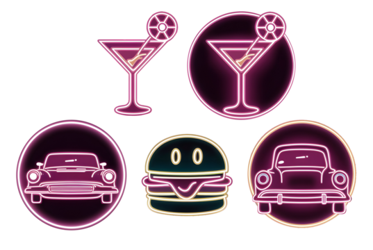 Set of neon stickers on a transparent background, png