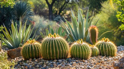 This garden is home to a diverse array of cacti, showcasing the beauty of these terrestrial plants in a natural environment. Its like a living painting of vegetation in a biome AIG50