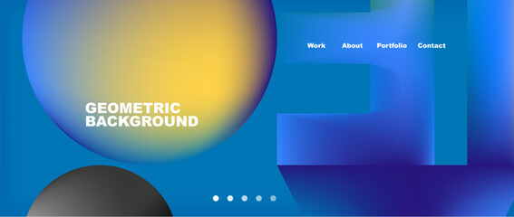 An electric blue background adorned with geometric shapes and circles inspired by the sky. Perfect for a multimedia display device or audio equipment brand with a modern and sleek font