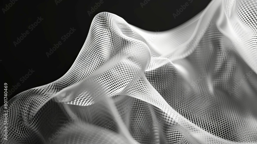 Poster abstract white digital fabric wave design - a close-up of a flowing digital fabric with a wave patte