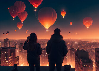 On a winter night, beautiful young couple enjoying