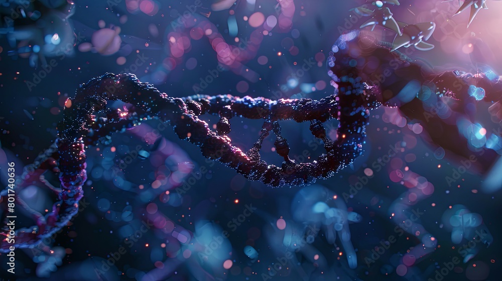 Poster shimmering dna helix in a dynamic environment - a high-definition image capturing the complexity and