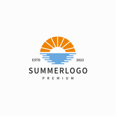 Summer beach vintage logo design with waves and summer sun rays illustration 3