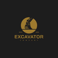 Excavator vintage vector logo design illustration 2