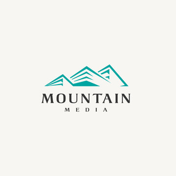 modern mountain peak minimalist logo design for media