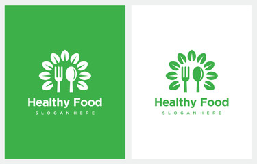 Healthy Food Fork Spoon Leaf logo design icon vector
