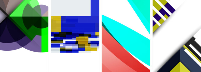 Colorful geometric shapes including rectangles, triangles, and patterns in shades of azure, aqua, electric blue, and magenta with the word aah in the center in a vibrant font