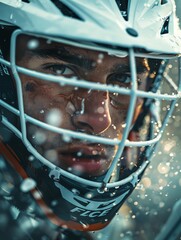 A lacrosse player in action, promoting lacrosse equipment in a dynamic sports advertisement