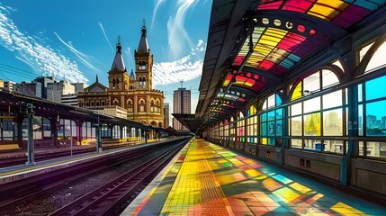 Architecture Abstract Illustration Colorfull overlay of Estacao da Luz in Sao Paulo