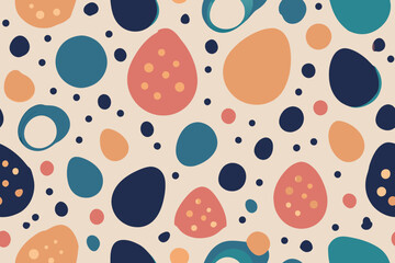 Seamless repeating pattern with organic shaped random spots. The ink droplets are geometrically round. for postcards, banners, fabrics, templates and wrapping paper. Vector
