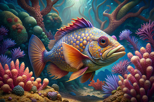 hampala fish surrounded by beautiful coral