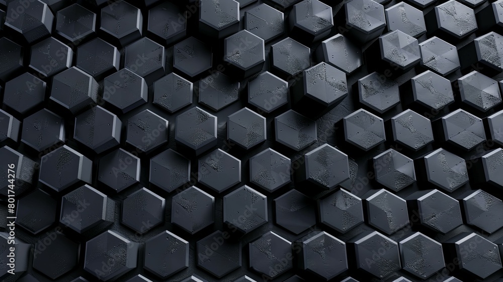 Poster hexagonal black textured background - an engaging black hexagonal pattern with textured surfaces pre
