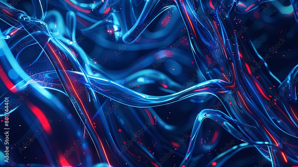 Poster abstract background of flowing blue and red lines - artistic abstract with flowing lines and a mix o