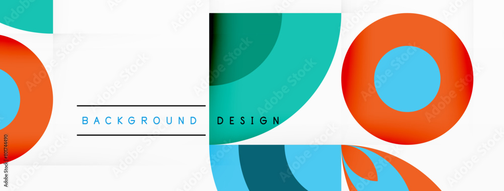 Aufkleber Artistic design featuring colorful circles and lines on an azure background, with a rectangle and pattern in electric blue and magenta. Font resembling eyewear in aqua