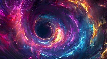 Obraz premium Vibrant cosmic background featuring a swirling galaxy and black hole with vivid pink and blue nebulas, ideal for science fiction themes or space-related content with ample space for text