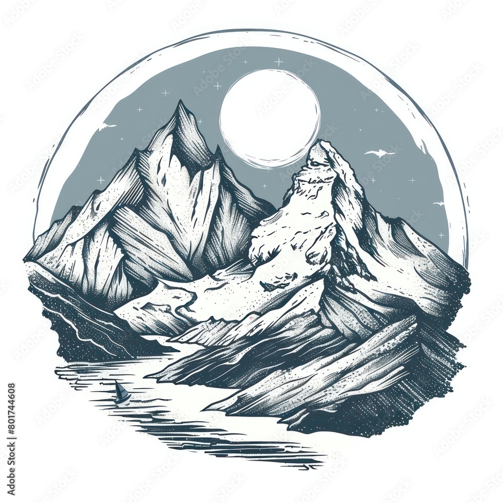 Wall mural hand drawn mountain range as a logo on a white background