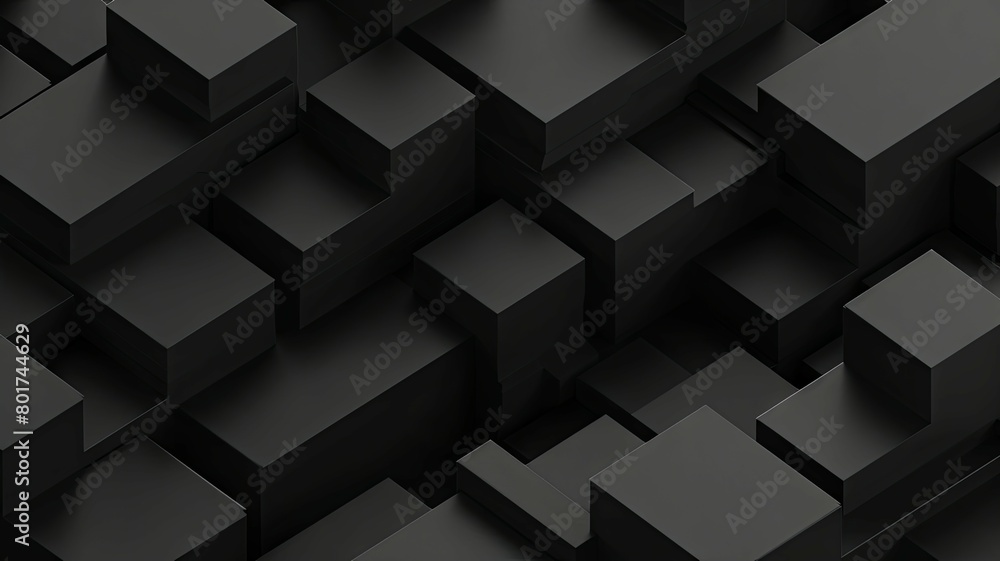 Poster aerial view of black cubic pattern - overhead perspective of a complex cubic black pattern showing d