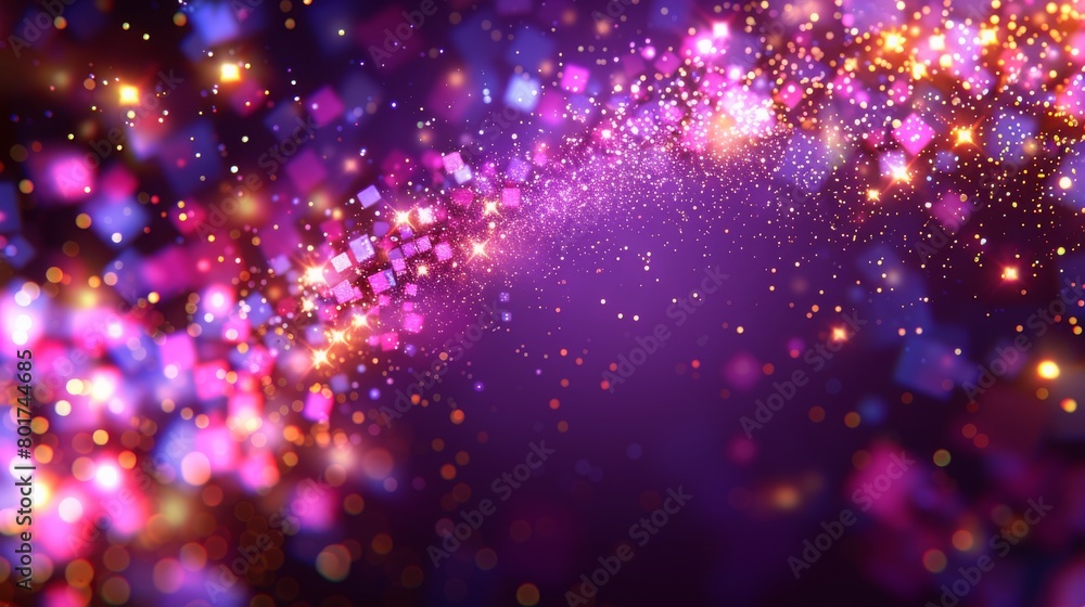 Poster glowing particle dots with colorful dots in abstract background, concept of light shining sparkling 