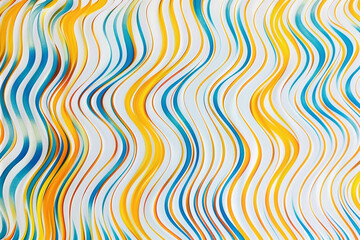 A pattern of colorful, thin lines in varying shades of yellow and blue on white paper, creating an optical illusion that appears to undulate like waves or liquid flowing across the surface.
