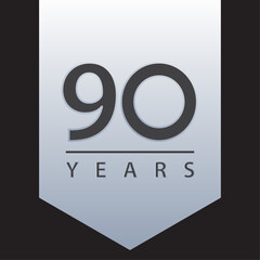 90 years tag blue and silver gradient for celebration, events, anniversary