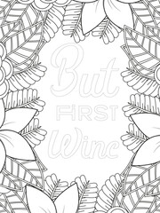 Keychain Quotes Flower Coloring Page Beautiful black and white illustration for adult coloring book