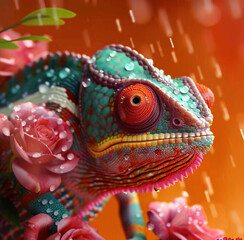 Fototapeta premium Chameleon on the flower. Beautiful extreme close-up
