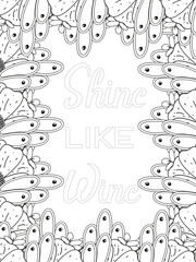 Keychain Quotes Flower Coloring Page Beautiful black and white illustration for adult coloring book