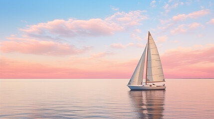 Fototapeta premium A long shot of sailing boat on clean pastel
