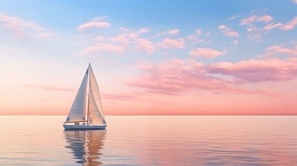 A long shot of sailing boat on clean pastel