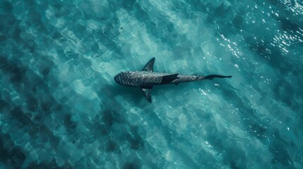 Obraz premium Ocean Majesty: Aerial Photography of a Shark Freely Swimming in Clear Waters