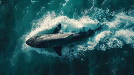 Ocean Majesty: Aerial Photography of a Shark Freely Swimming in Clear Waters