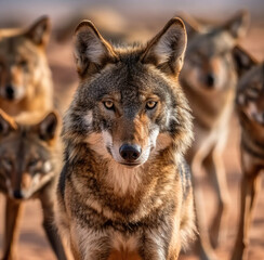 Naklejka premium Arabian Wolf Canis Lupus Arabs Staring on the Camera