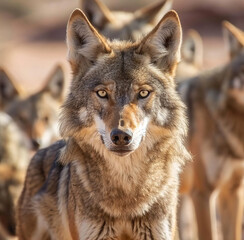 Fototapeta premium Arabian Wolf Canis Lupus Arabs Staring on the Camera