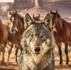 Fototapeta premium Arabian Wolf Canis Lupus Arabs Staring on the Camera