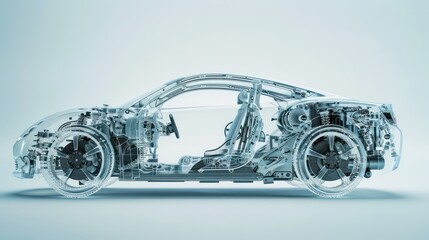 car complex mechanical structure, x-ray perspective transparency