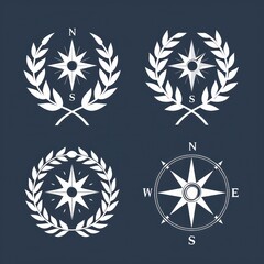 navy symbols icons on blue background, rounded design