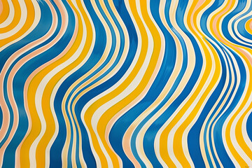 A pattern of colorful, thin lines in varying shades of yellow and blue on white paper, creating an optical illusion that appears to undulate like waves or liquid flowing across the surface.
