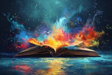 Bright and colorful illustration of a book created using AI technology.
