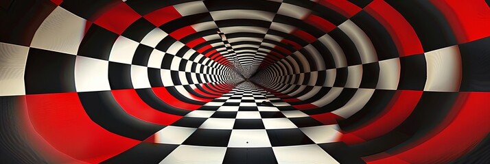 a black and white checkered tunnel with a white and black checkered pattern