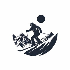 man skiing on the mountain,  logo design, white background
