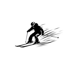 man skiing on the mountain,  logo design, white background
