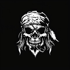  pirate skull symbol on black background