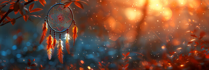 fire in the forest,
Beautiful background dream catcher gently