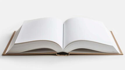 A blank white notebook standing alone on a white surface