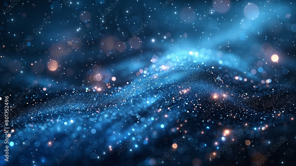 Wall mural the artwork features a stunning blend of midnight blue tones and shimmering particles, evoking a cel