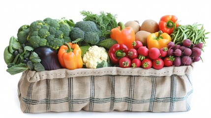 Grocery bag overflowing with vibrant produce, a rainbow of fruits and vegetables cascading into the bag, highlighting the vitality and color of a healthy diet.