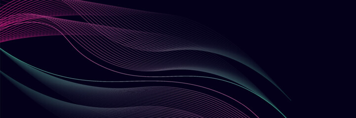 Dark abstract background with shining waves. Elegant dynamic wavy lines. Modern futuristic technology concept.